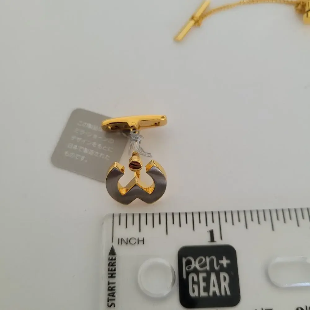 Mila Schon M Logo‎ Tie Pin Tack Clip Cufflinks Set Gold Silver Tone Designer New